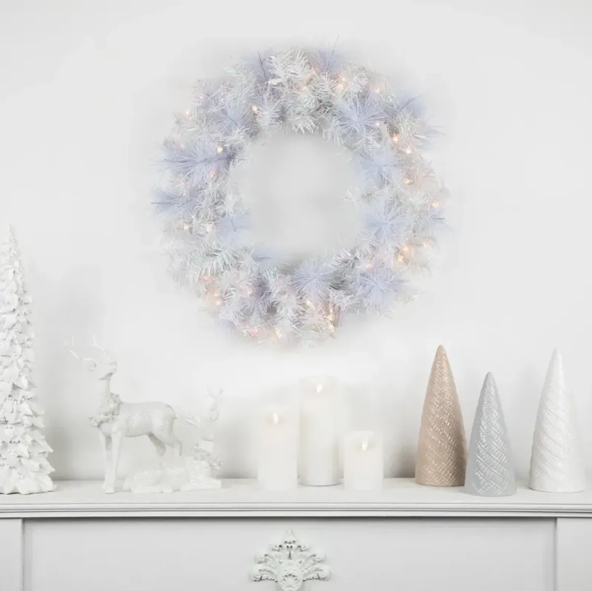 Pre-Lit Vermont White Pine Artificial Christmas Wreath  24-Inch  Clear Lights