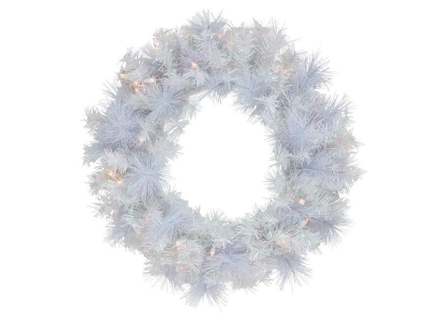 Pre-Lit Vermont White Pine Artificial Christmas Wreath  24-Inch  Clear Lights