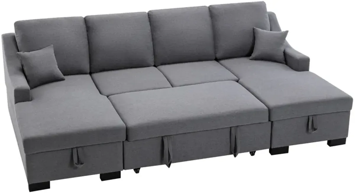 Upholstered Sleeper Sectional Sofa With Double Storage Spaces, 2 Tossing Cushions