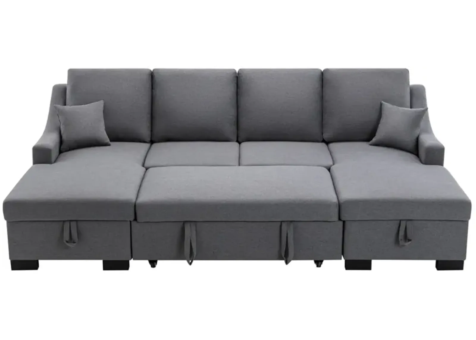 Upholstered Sleeper Sectional Sofa With Double Storage Spaces, 2 Tossing Cushions