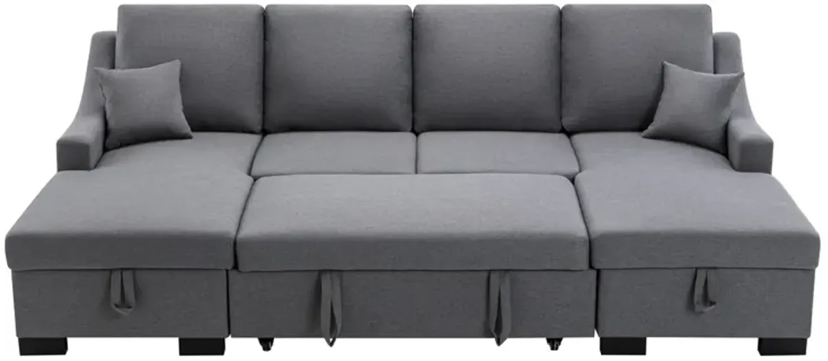 Upholstered Sleeper Sectional Sofa With Double Storage Spaces, 2 Tossing Cushions