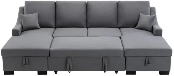 Upholstered Sleeper Sectional Sofa With Double Storage Spaces, 2 Tossing Cushions
