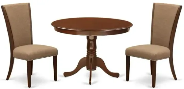 East West Furniture East-West Furniture HLVE3-MAH-47 - A dining set of two fantastic kitchen chairs with Linen Fabric Light Sable color and a lovely 42-Inch Antique dining table in Mahogany Finish