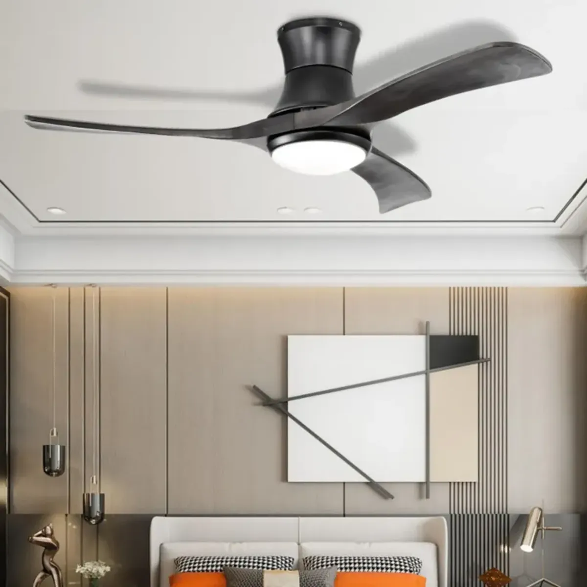 Hivvago 52 Inch Flush Mount Ceiling Fan with LED Light-Black