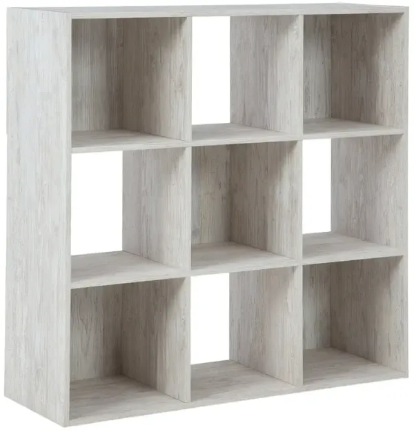 9 Cube Wooden Organizer with Grain Details, Washed White - Benzara