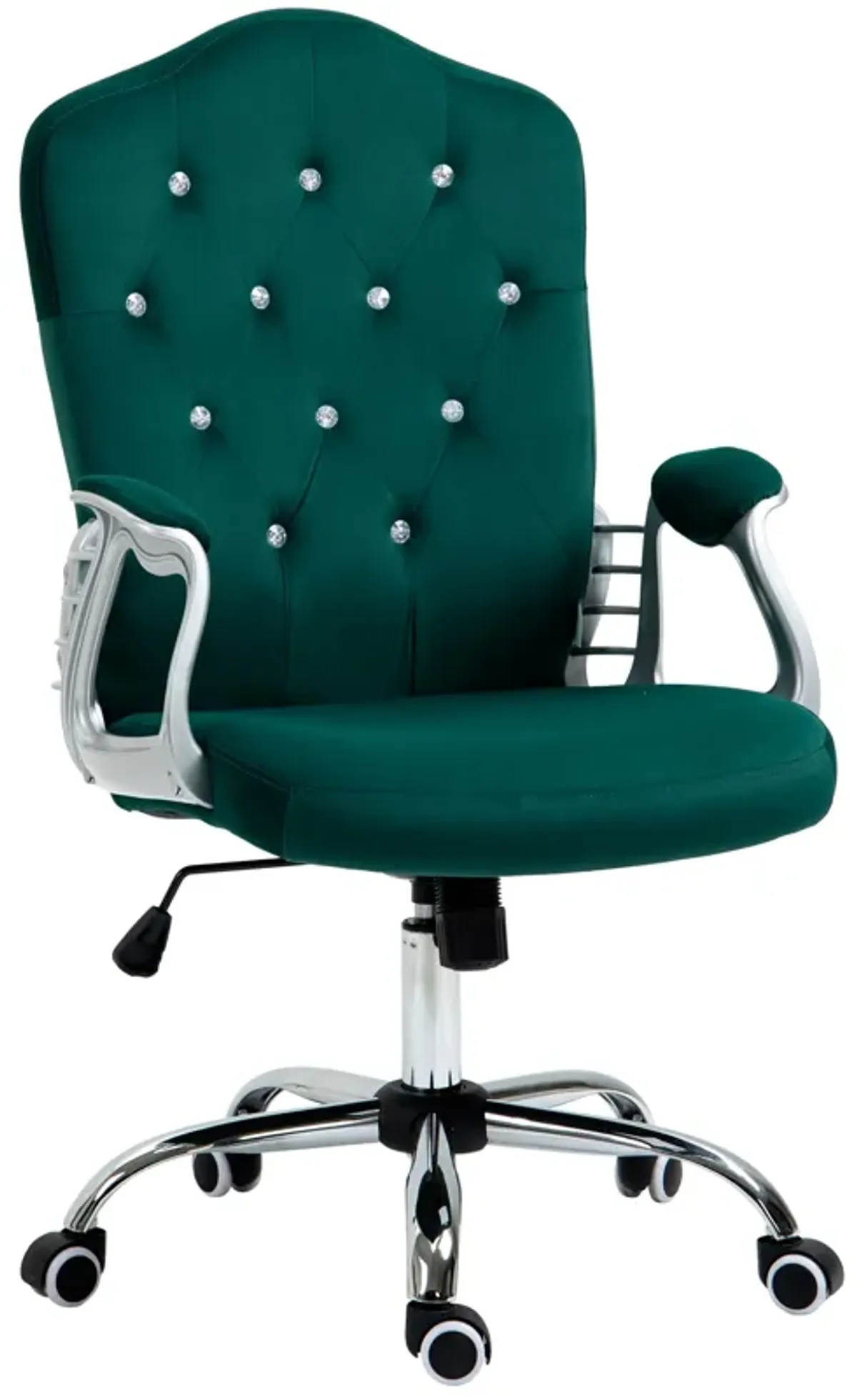 Vinsetto Home Office Chair, Velvet Computer Chair, Button Tufted Desk Chair with Swivel Wheels, Adjustable Height, and Tilt Function, Dark Green