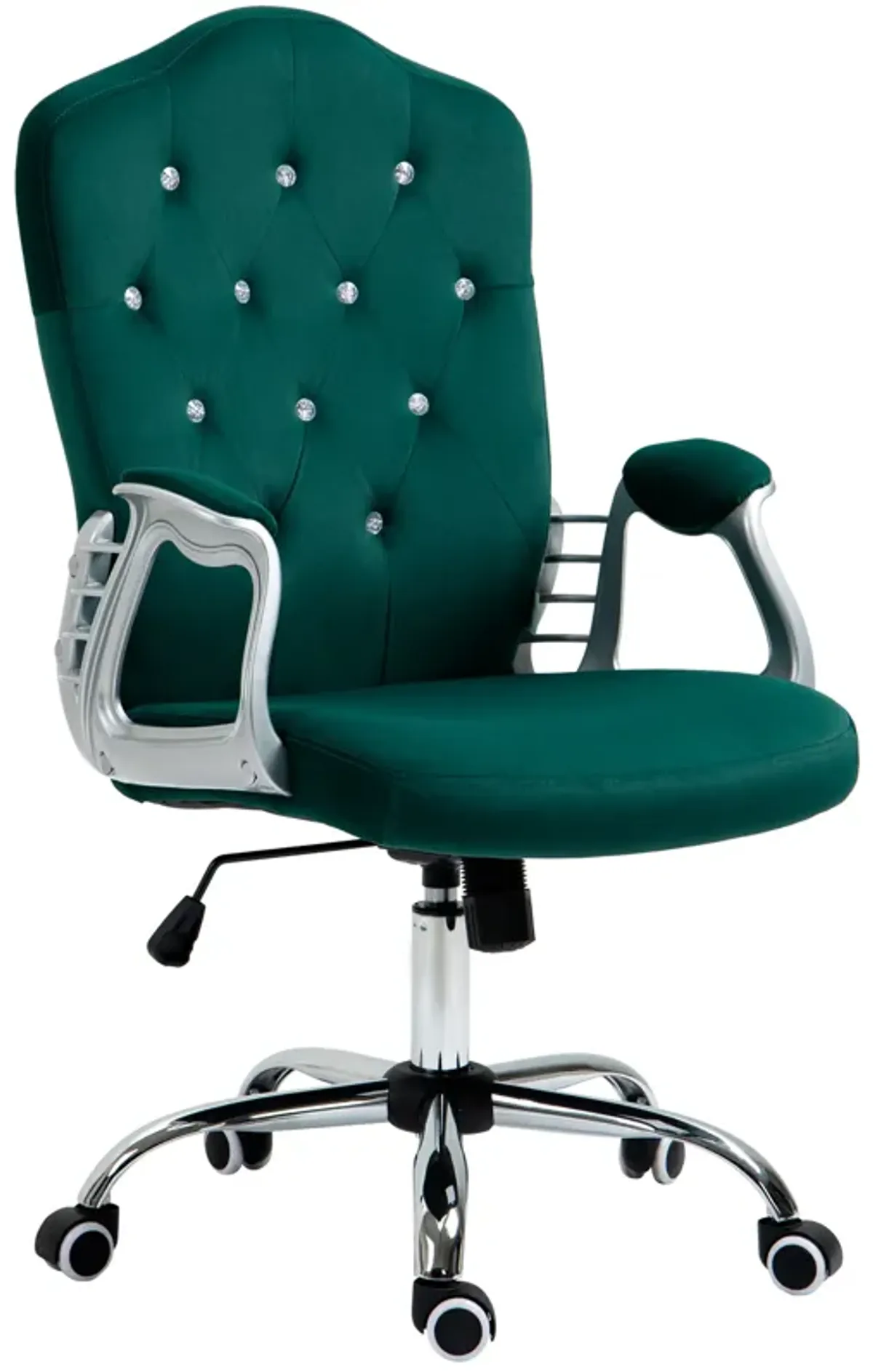 Vinsetto Home Office Chair, Velvet Computer Chair, Button Tufted Desk Chair with Swivel Wheels, Adjustable Height, and Tilt Function, Dark Green