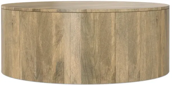Millbury SOLID MANGO WOOD 36 inch Wide Round Contemporary Drum Coffee Table in Briarsmoke, Fully Assembled