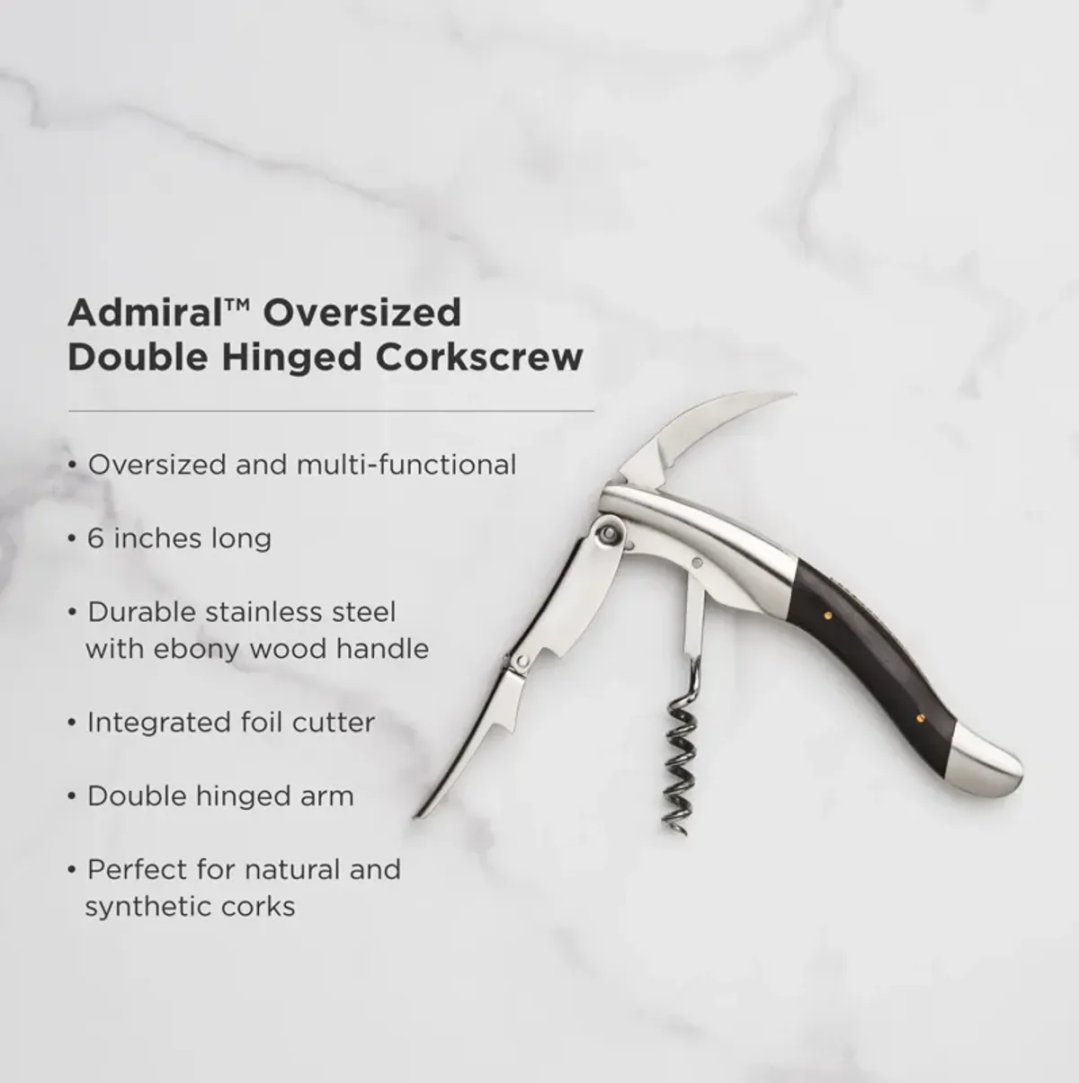 Admiral Heavyweight Corkscrew with Ebony Wood Handle