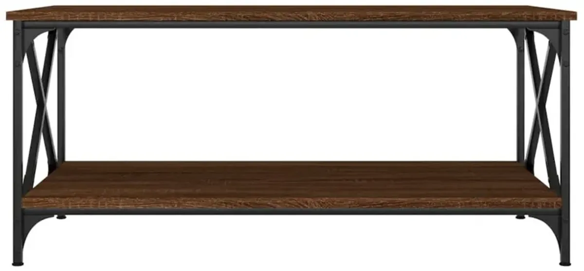 Coffee Table Brown Oak 39.4"x19.7"x17.7" Engineered Wood and Iron