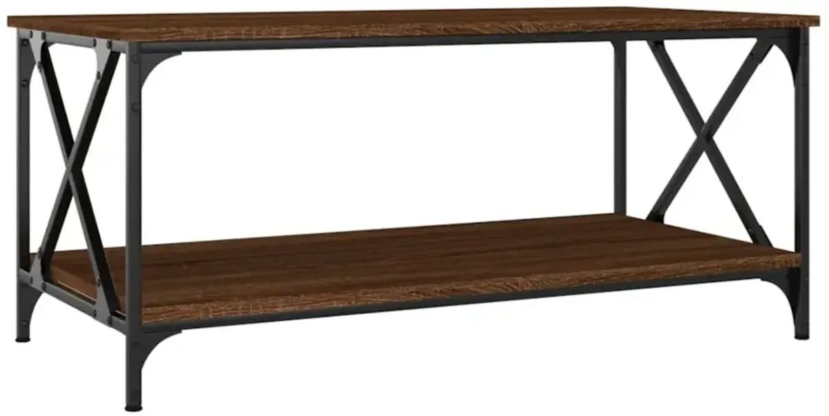 Coffee Table Brown Oak 39.4"x19.7"x17.7" Engineered Wood and Iron