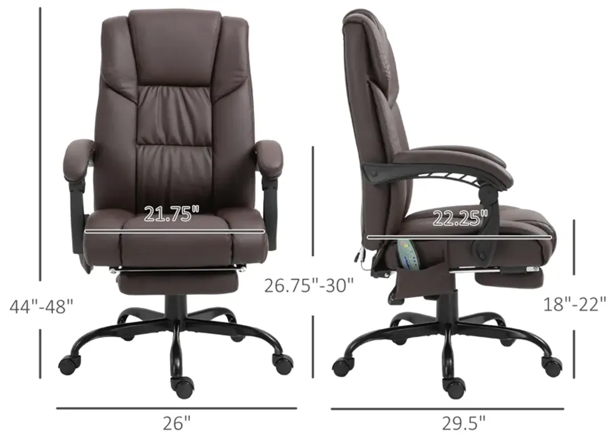 Vinsetto High Back Vibration Massage Office Chair with 6 Points, Height Adjustable Computer Desk Chair, Reclining Office Chair with Retractable Footrest and Remote, Brown