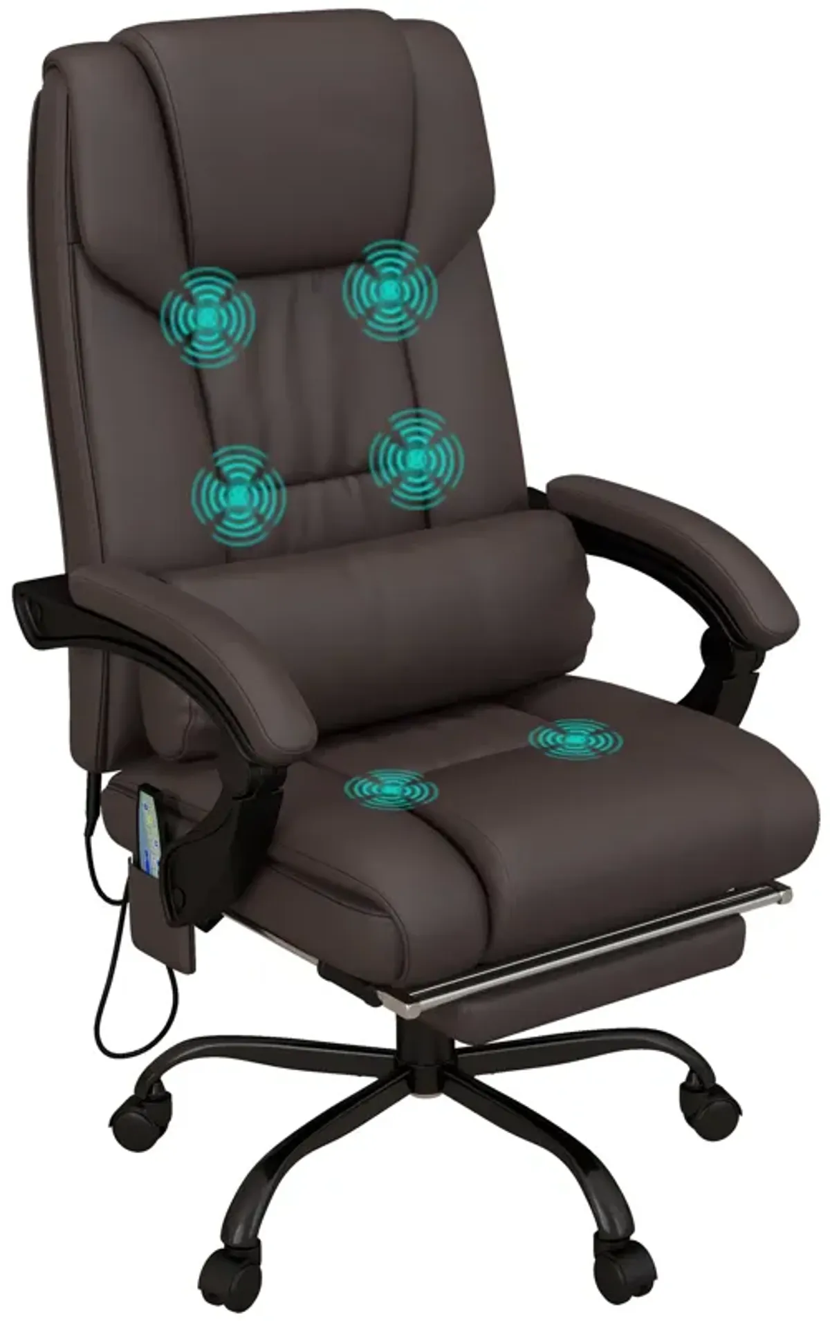 Vinsetto High Back Vibration Massage Office Chair with 6 Points, Height Adjustable Computer Desk Chair, Reclining Office Chair with Retractable Footrest and Remote, Brown