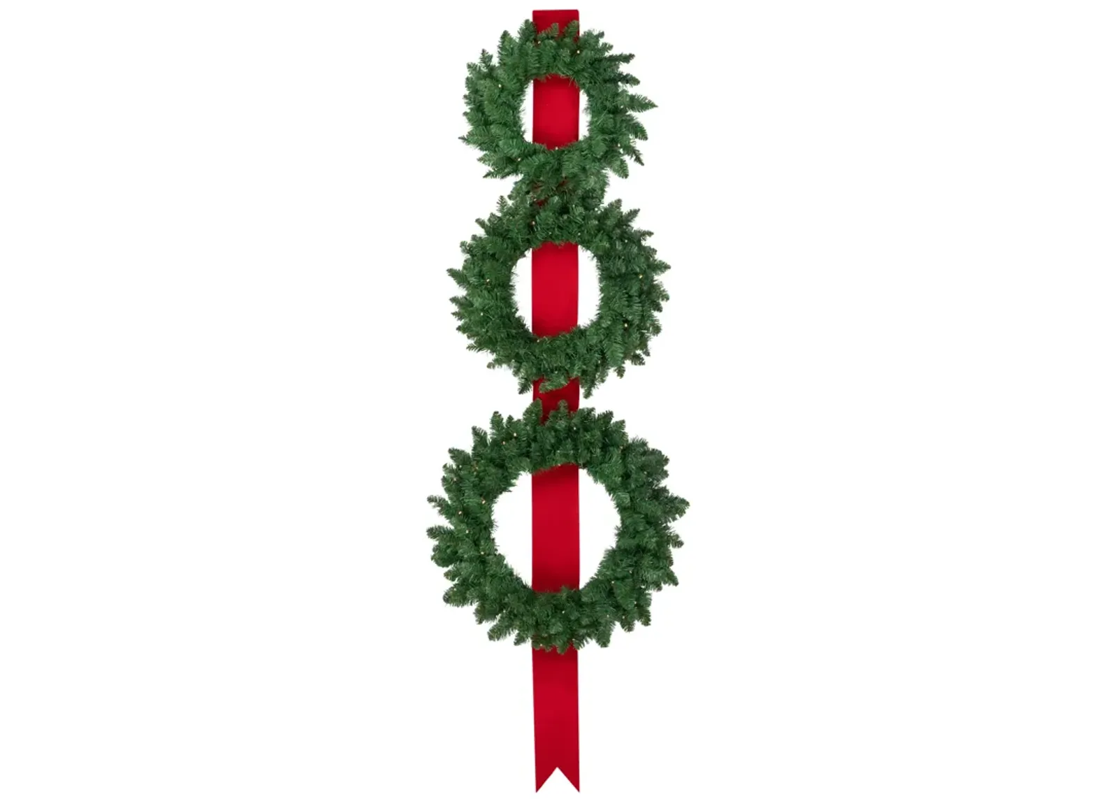 Set of 3 Pre-Lit Battery Operated Wreaths on Red Ribbon Christmas Decoration  6.5'