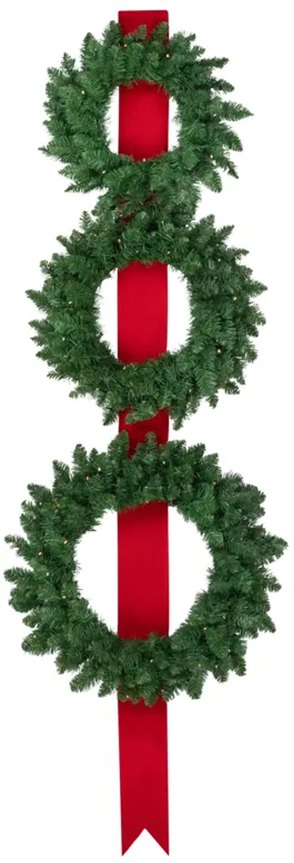 Set of 3 Pre-Lit Battery Operated Wreaths on Red Ribbon Christmas Decoration  6.5'