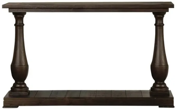 Aria 48 Inch Console Sofa Table, Plank Top, Turned Pedestal Base, Brown-Benzara