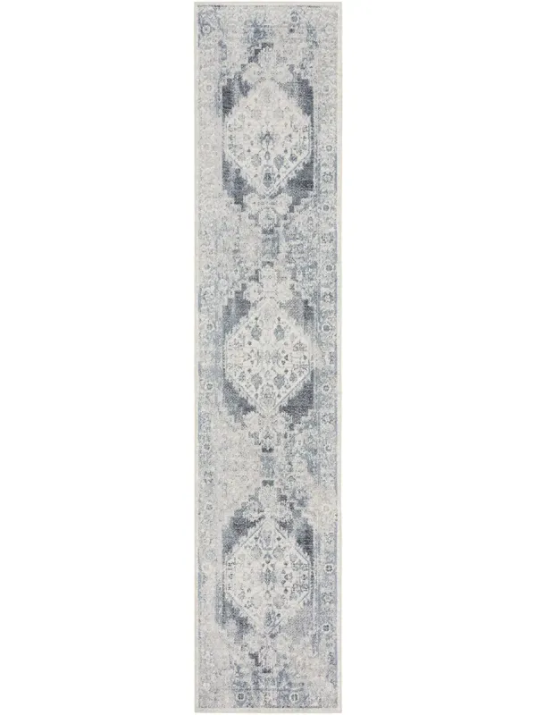Astra Machine Washable ASW11 Blue/Ivory 2'2" x 10' Rug