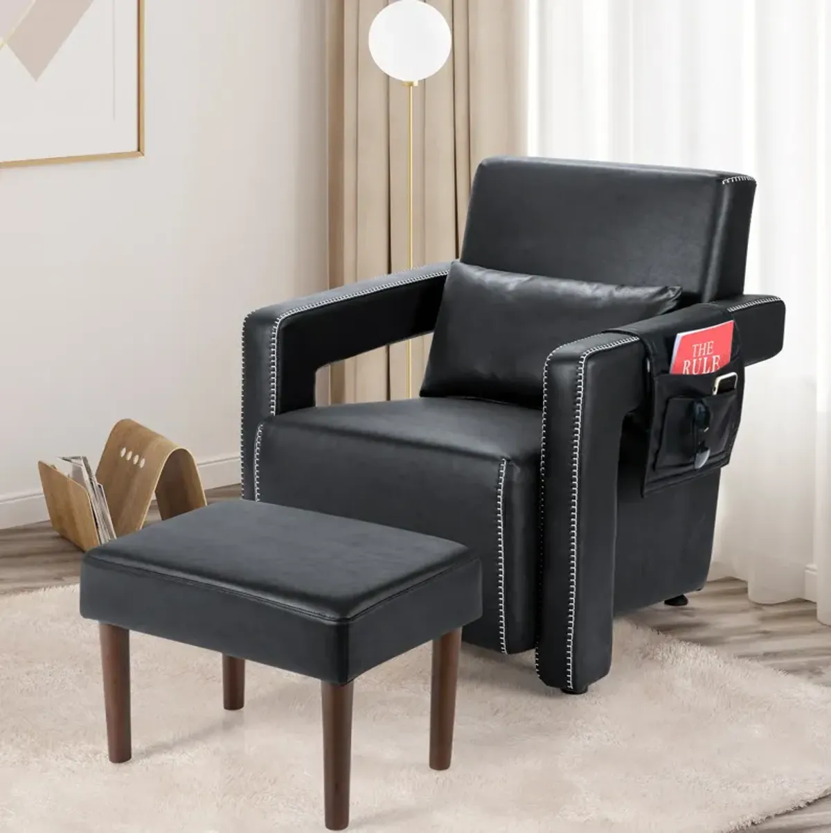 Modern Berber Fleece Single Sofa Chair with Ottoman and Waist Pillow