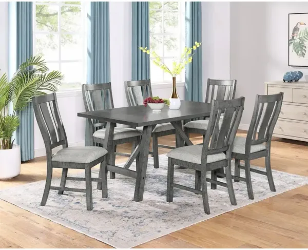 7 Piece Dining Set, Modern Farmhouse Design In Rustic Grey