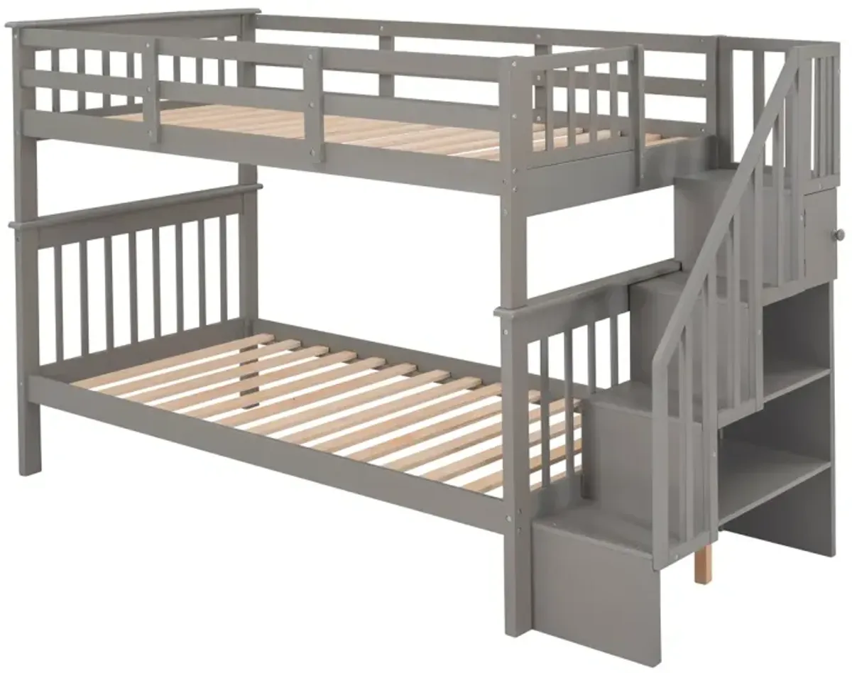 Stairway Twin-Over-Twin Bunk Bed With Storage And Guard Rail For Bedroom, Dorm