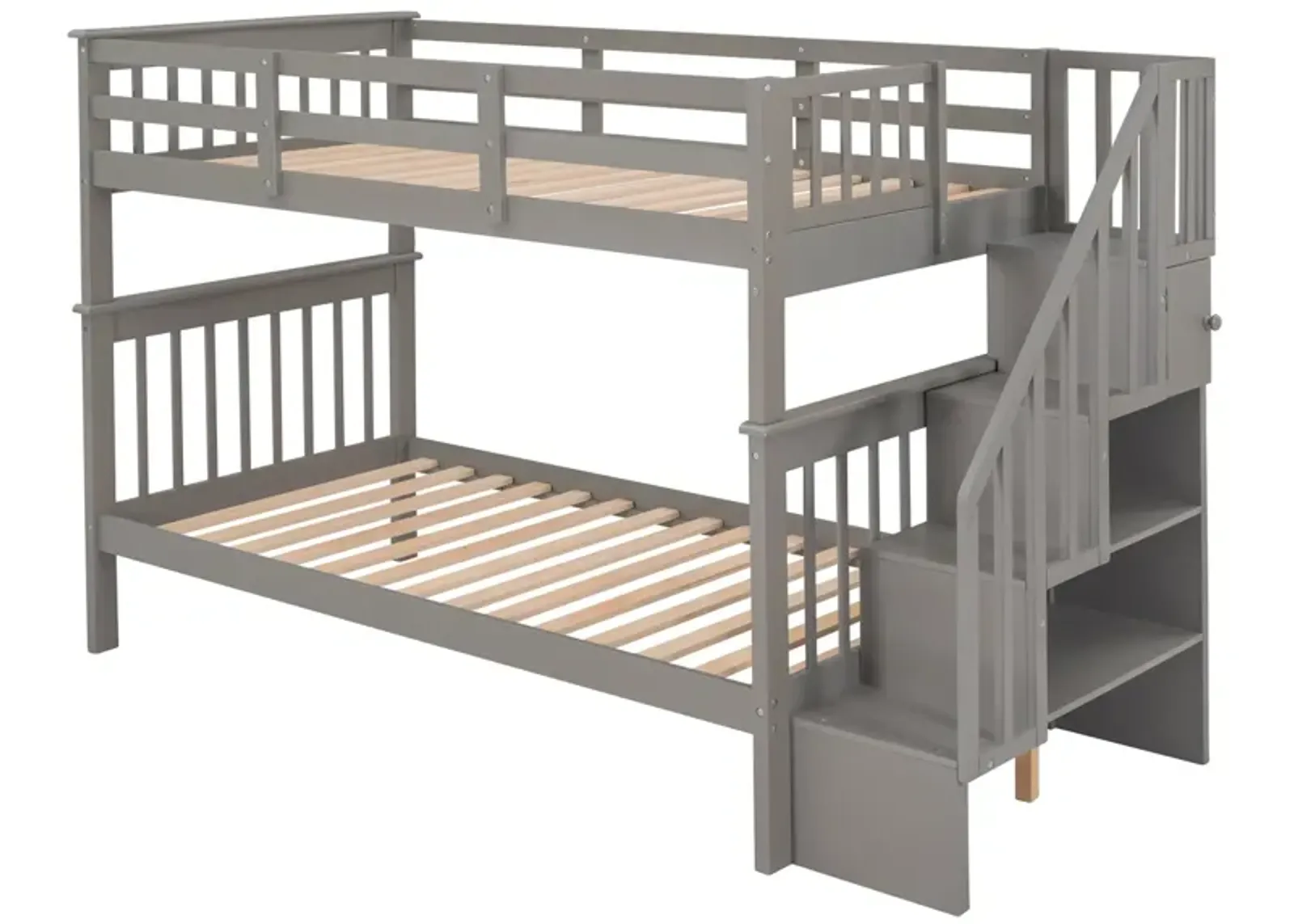 Stairway Twin-Over-Twin Bunk Bed With Storage And Guard Rail For Bedroom, Dorm