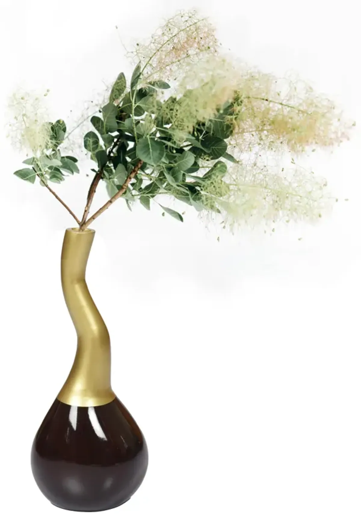 Decorative Modern Table Flower Vase Aluminium-Casted, Two Tone Brown and Gold 10 Inch