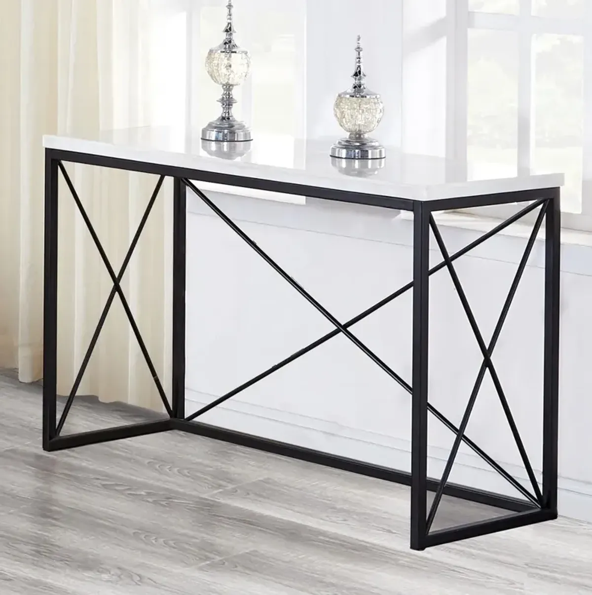 Skyler White Marble Top Rectangle Sofa Table