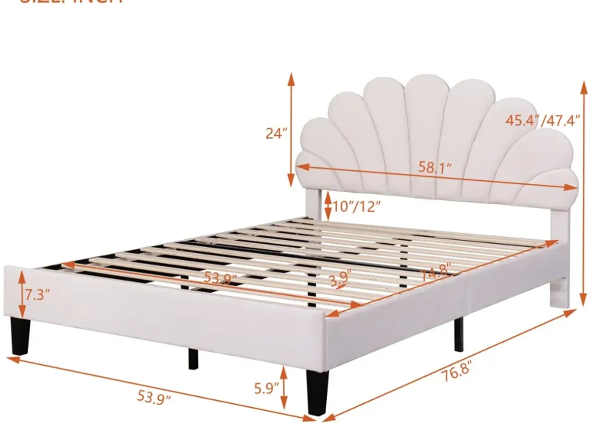 Merax Upholstered Platform Bed with Flower Pattern Velvet Headboard