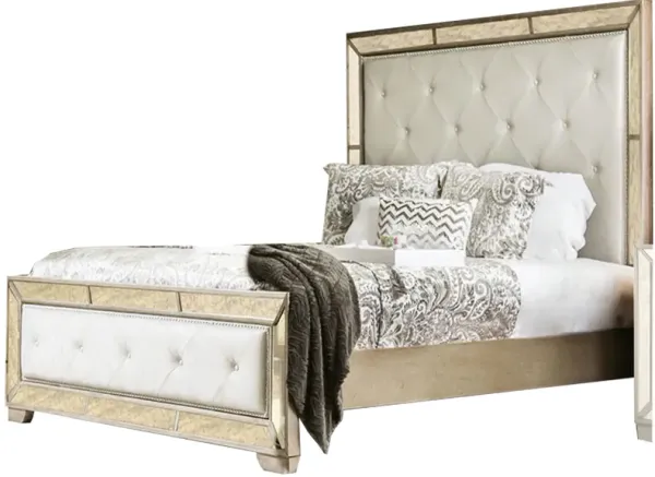 Eastern King Size bed with Faux Leather Upholstery, Gray - Benzara