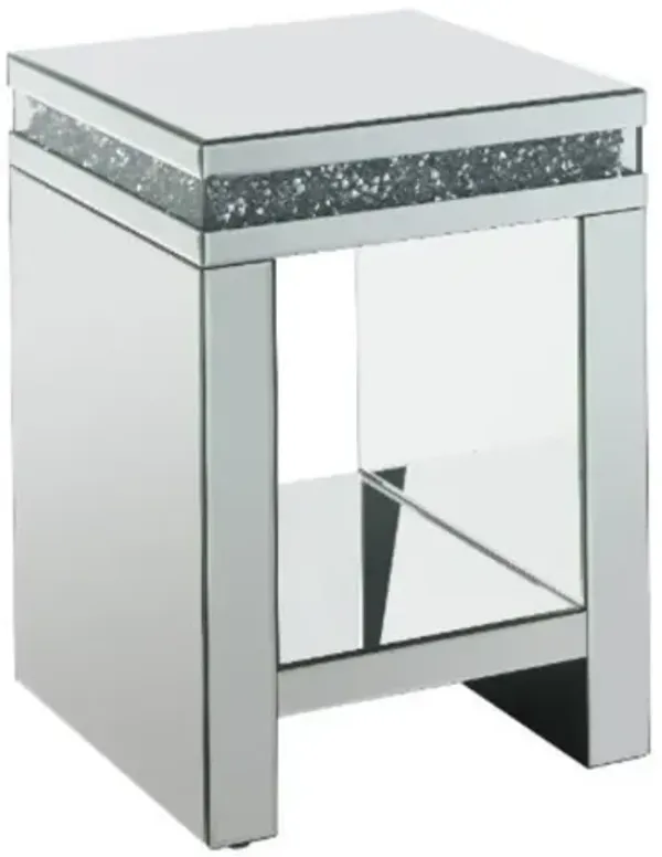 Acme Noralie End Table in Mirrored and Faux Diamonds