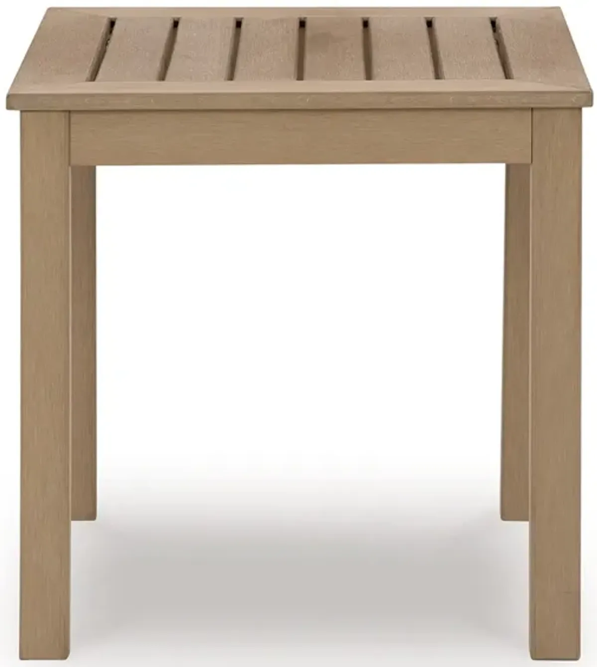 Karo 24 Inch Outdoor Side End Table, Modern Slatted Top, Natural Brown - Benzara