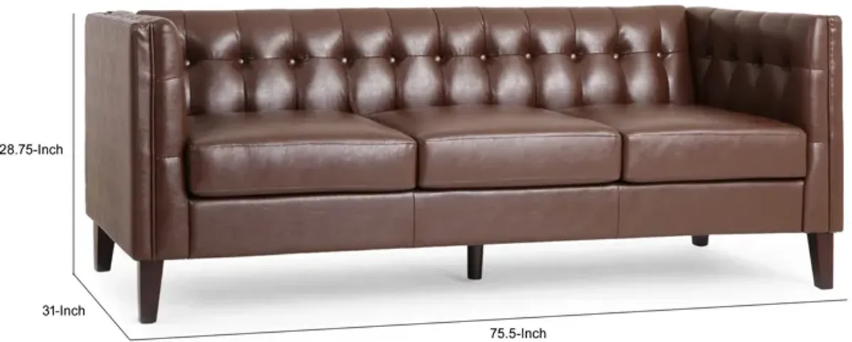 Ember Sofa Chesterfield Tufted Dark Brown Faux Leather Upholstery