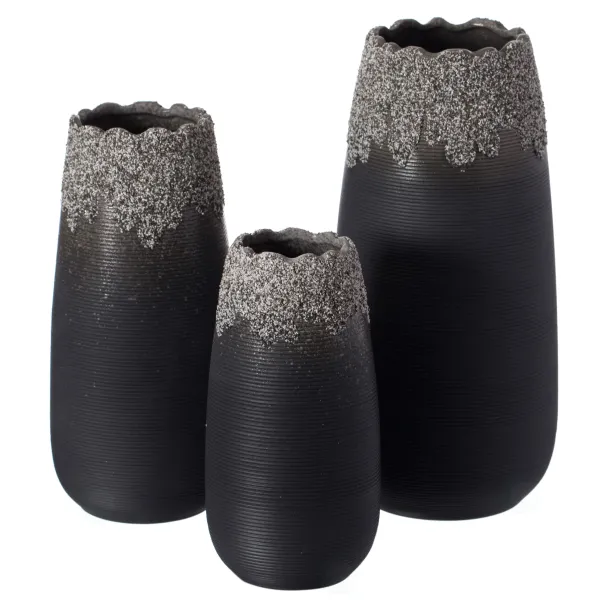 Modern Farmhouse Home Décor Accents; Living Room Décor, Boho Vases for Table Decor, Housewarming Gift, Black Ceramic Centerpiece Table Vase for Home Decor, Set of 3