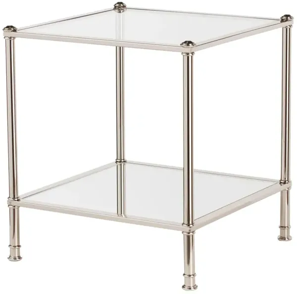 Contemporary Square End Table with Mirrored Glass Top and Metal Base