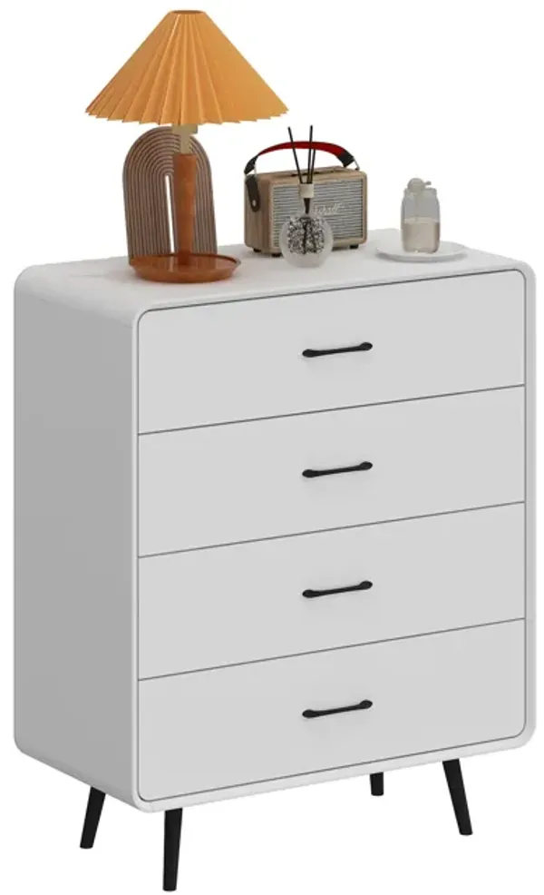 FUFU&GAGA Modern 4-Drawer Dresser with Sleek Black Handles & Legs (31.5" W x 15.7" D x 38.6" H), White