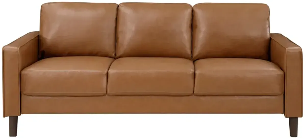 Stark, Brown Faux Leather, Track Style Arms, Solid Wood Frame - Benzara