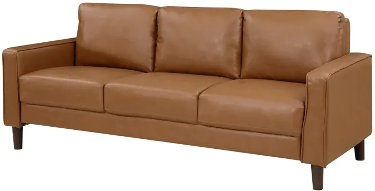 Stark, Brown Faux Leather, Track Style Arms, Solid Wood Frame - Benzara