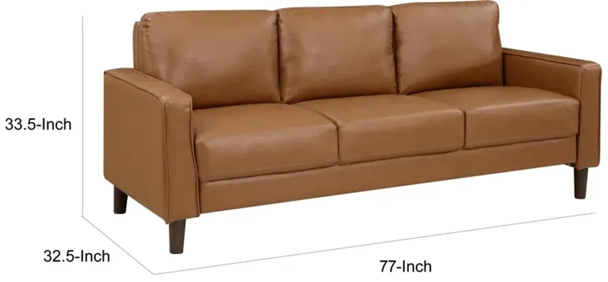 Stark, Brown Faux Leather, Track Style Arms, Solid Wood Frame - Benzara