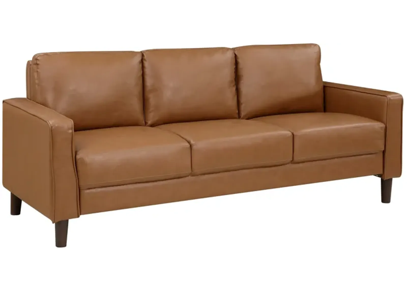 Stark, Brown Faux Leather, Track Style Arms, Solid Wood Frame - Benzara