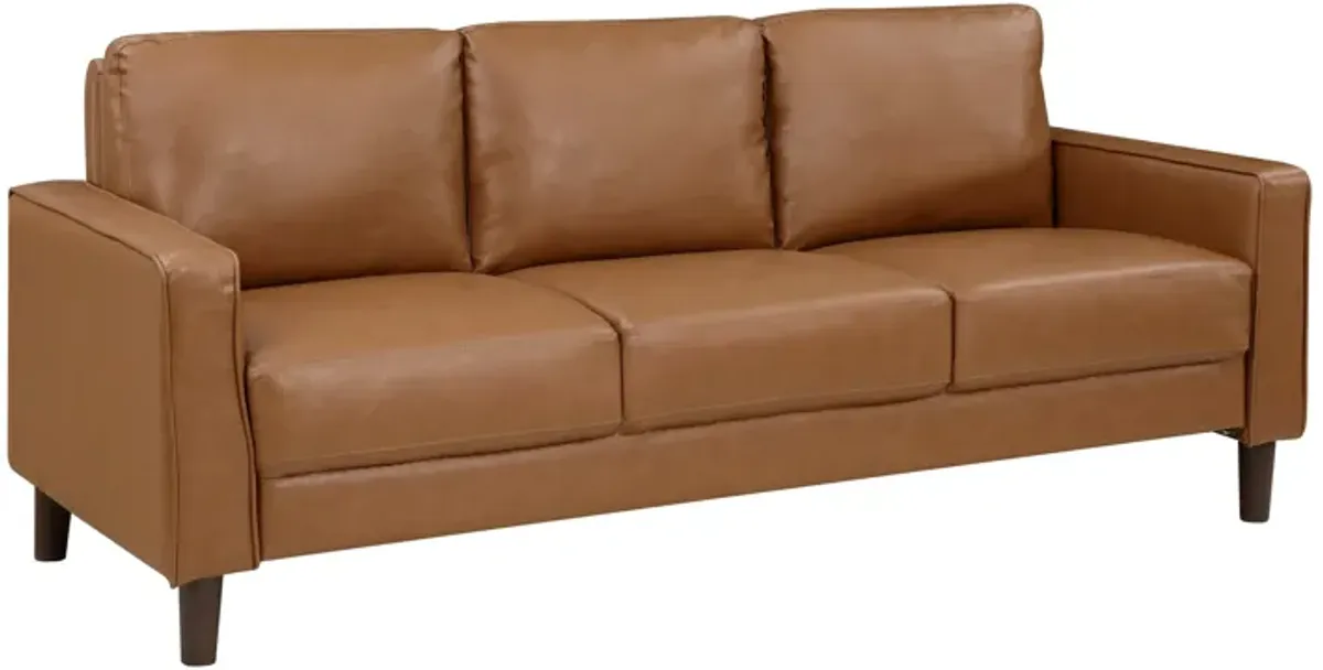 Stark, Brown Faux Leather, Track Style Arms, Solid Wood Frame - Benzara