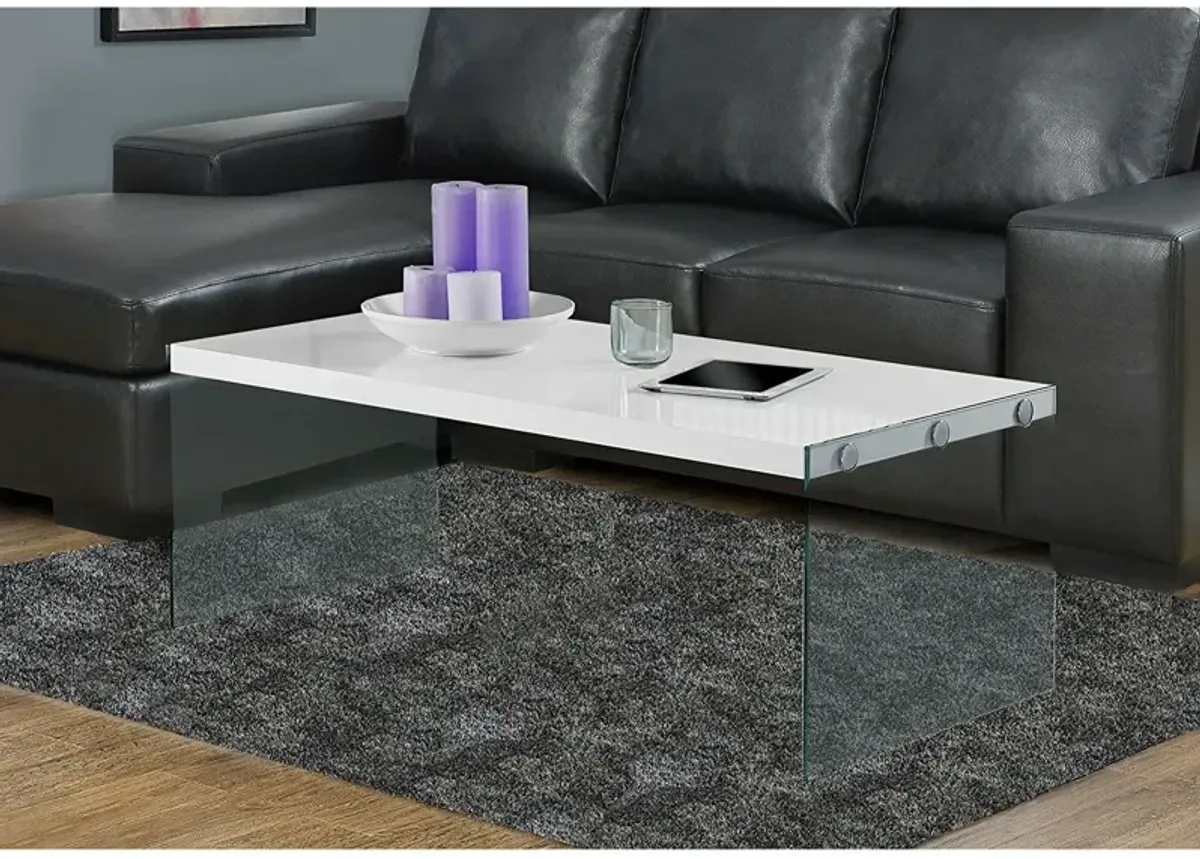 Hivvago White Modern Rectangular Coffee Table with Tempered Glass Legs