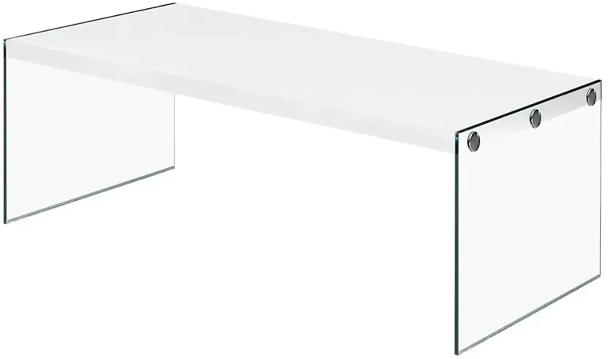 Hivvago White Modern Rectangular Coffee Table with Tempered Glass Legs