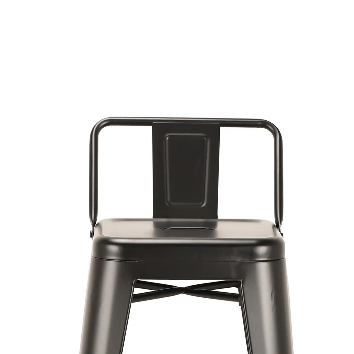 Giri 30 Inch Barstool Chair, Footrest and Tapered Legs, Black Metal Finish - Benzara