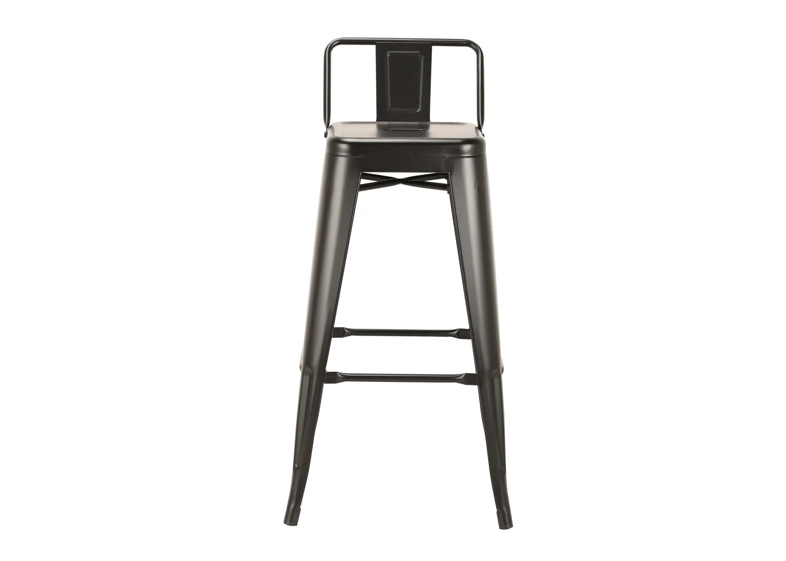 Giri 30 Inch Barstool Chair, Footrest and Tapered Legs, Black Metal Finish - Benzara