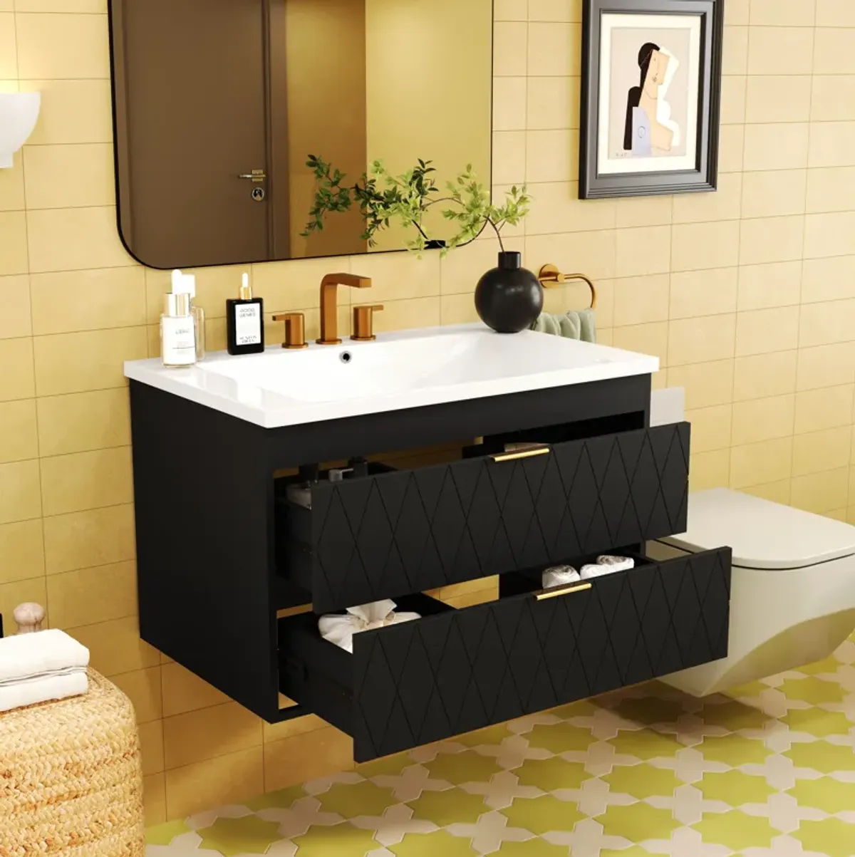 Merax Wall Mounted Bathroom Vanity with Resin Sink