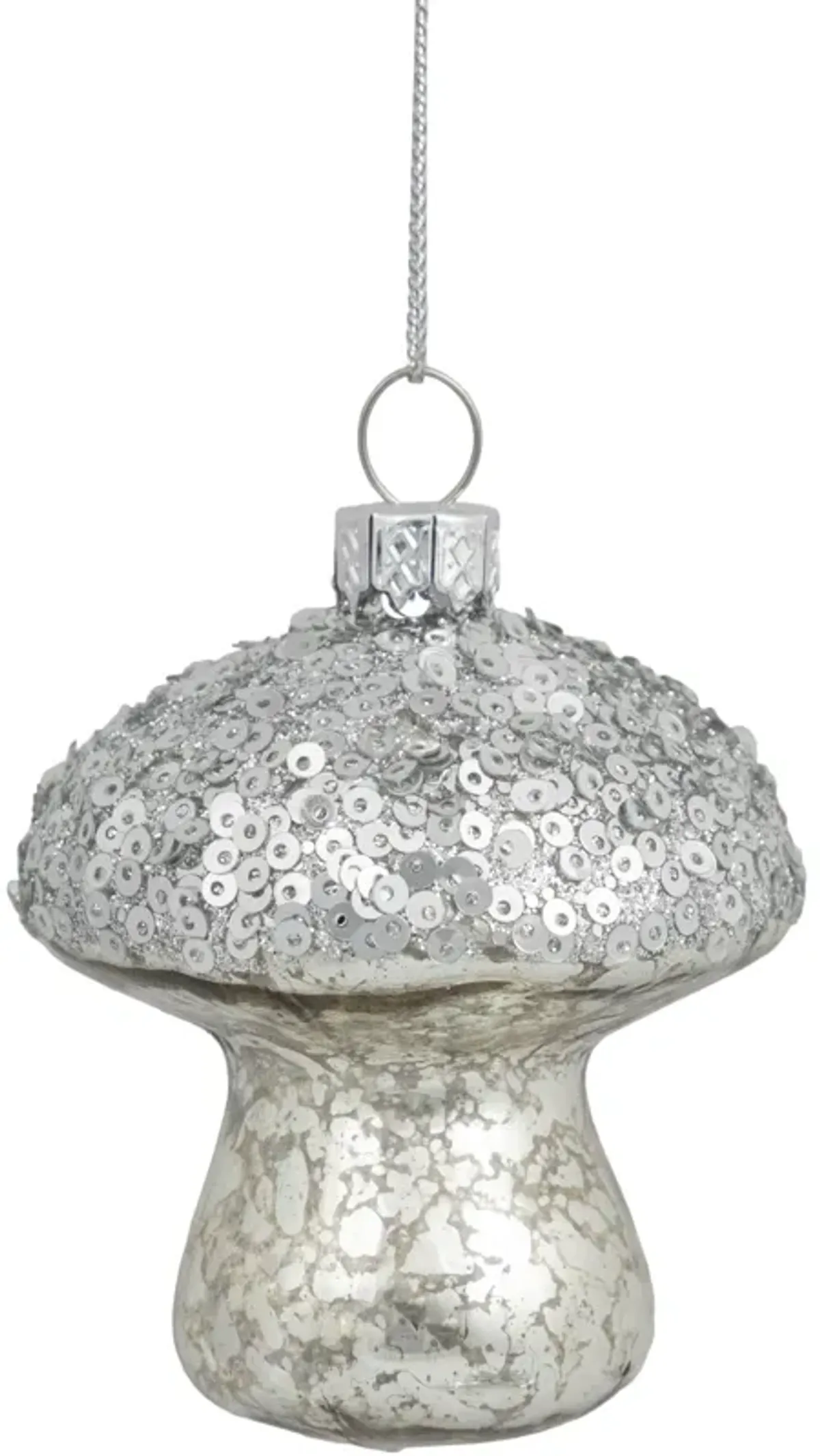 3.5" Sequined Silver Mushroom Glass Christmas Ornament