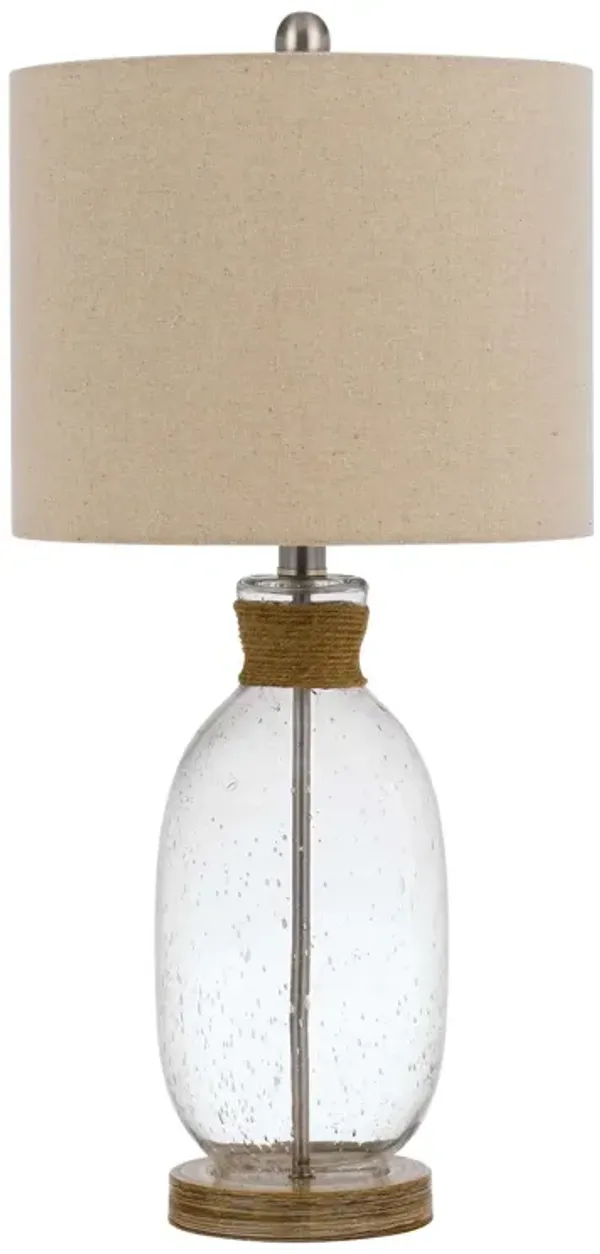 Table Lamp with Bubble Glass Body and Rope Accent, Beige - Benzara