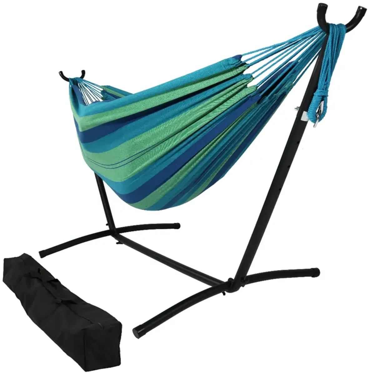 Sunnydaze Large Cotton Hammock with Steel Stand and Carrying Case