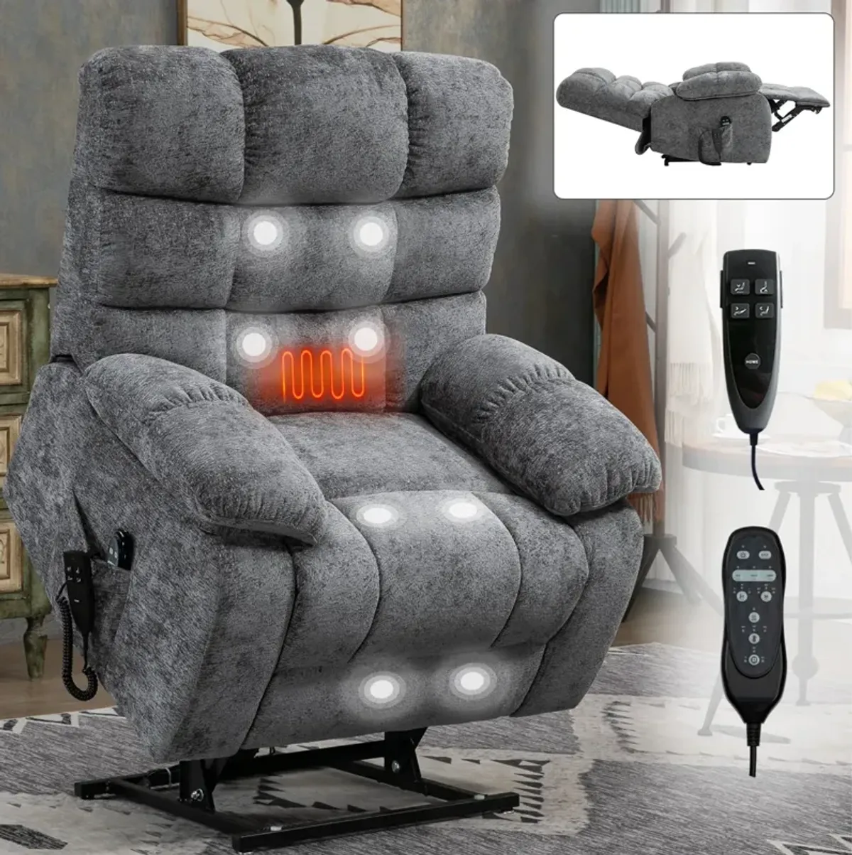 Mondawe Lift Recliner Chair Heat Massage Dual Motor Infinite Position Up to 350 LBS Large Electric Power Lift Recliners with Power-Remote