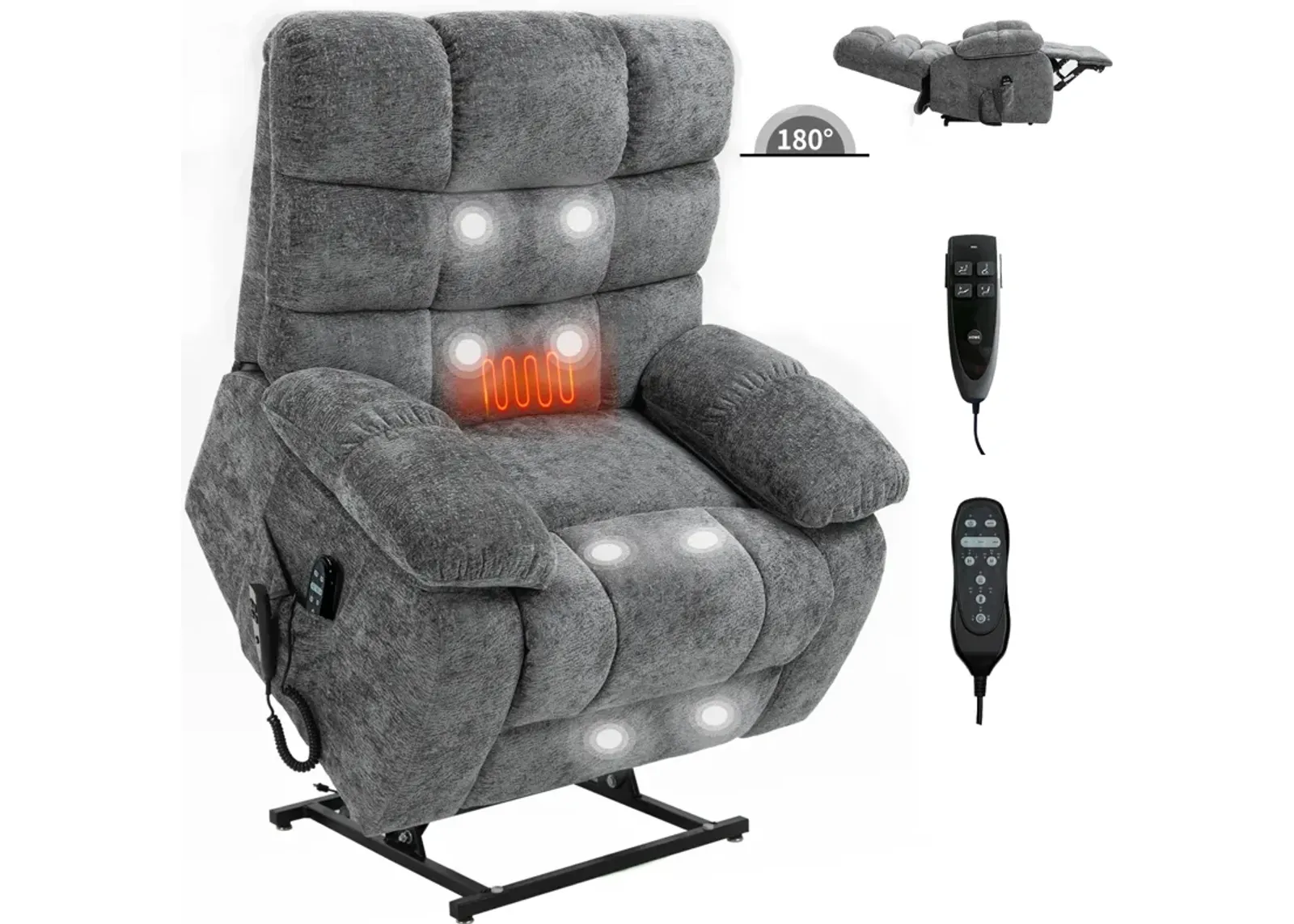 Mondawe Lift Recliner Chair Heat Massage Dual Motor Infinite Position Up to 350 LBS Large Electric Power Lift Recliners with Power-Remote